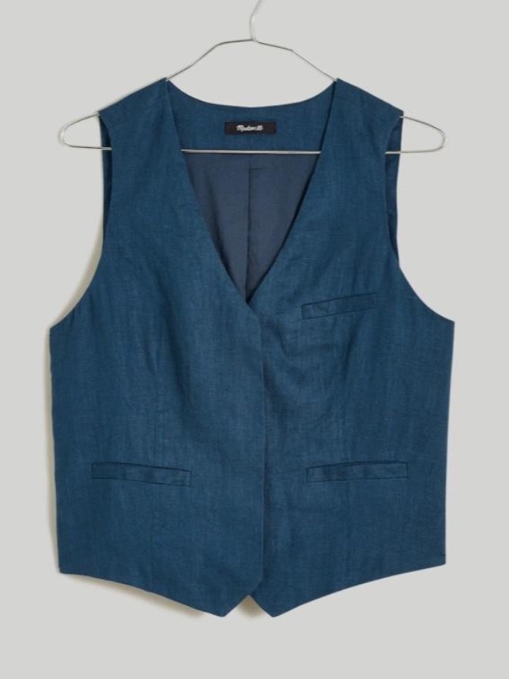 Madewell Single-Breasted Vest 100% Linen Size 2 in Deep Shadow Blue Style NQ129
